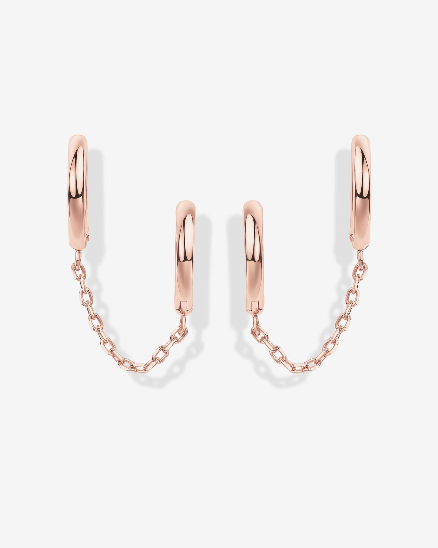 Double Huggie Dangle Chain Earrings