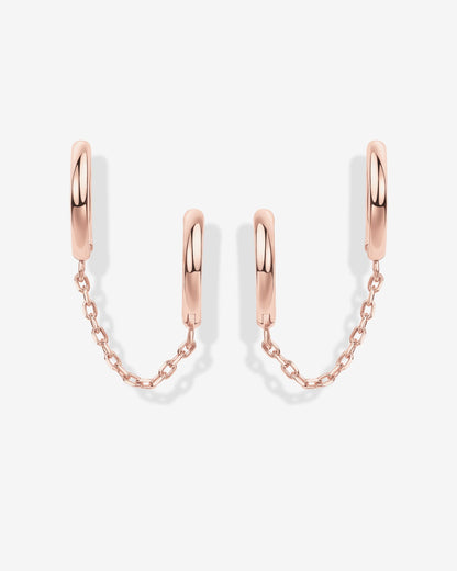 Double Huggie Dangle Chain Earrings