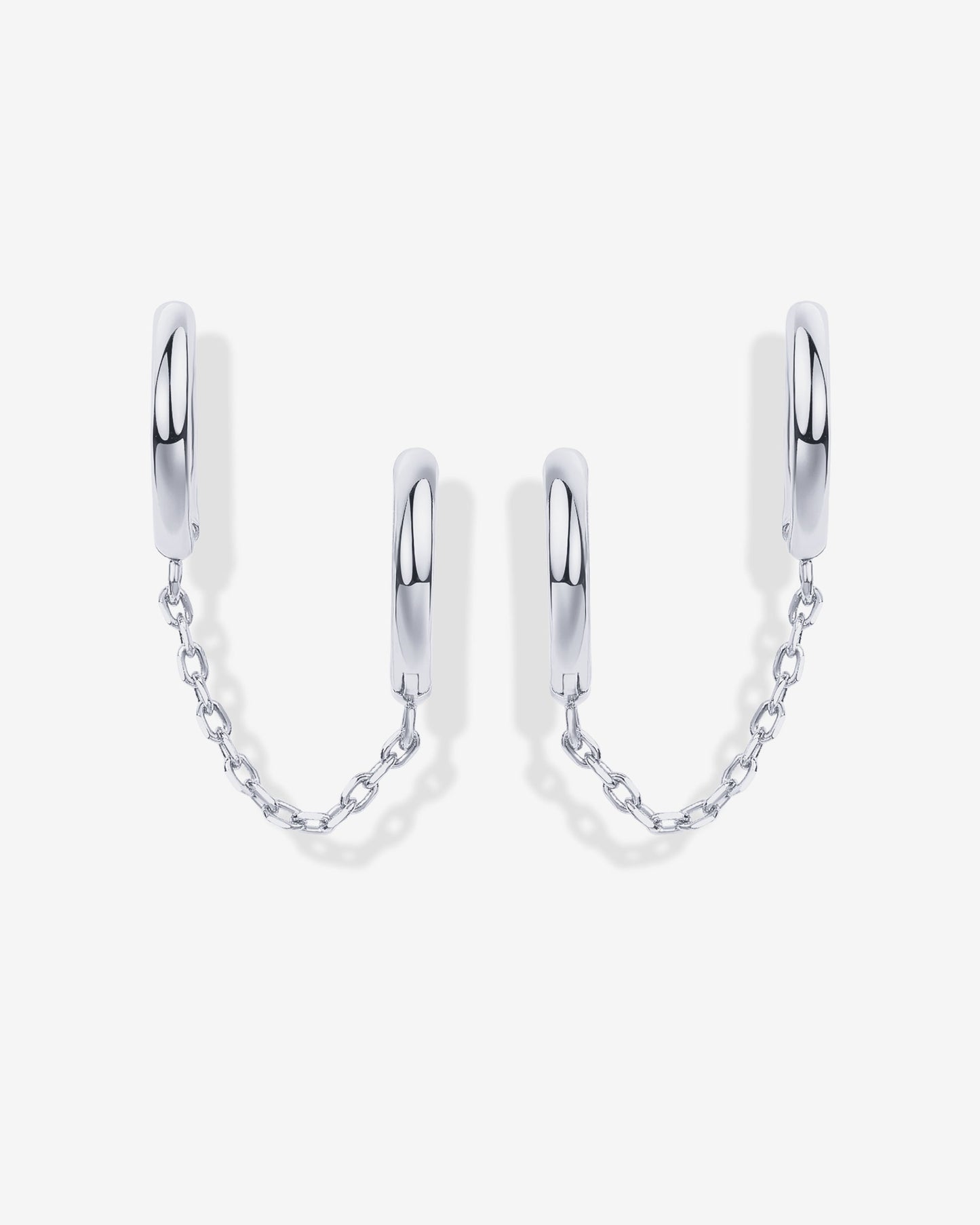 Double Huggie Dangle Chain Earrings