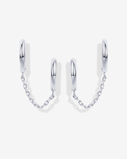Double Huggie Dangle Chain Earrings