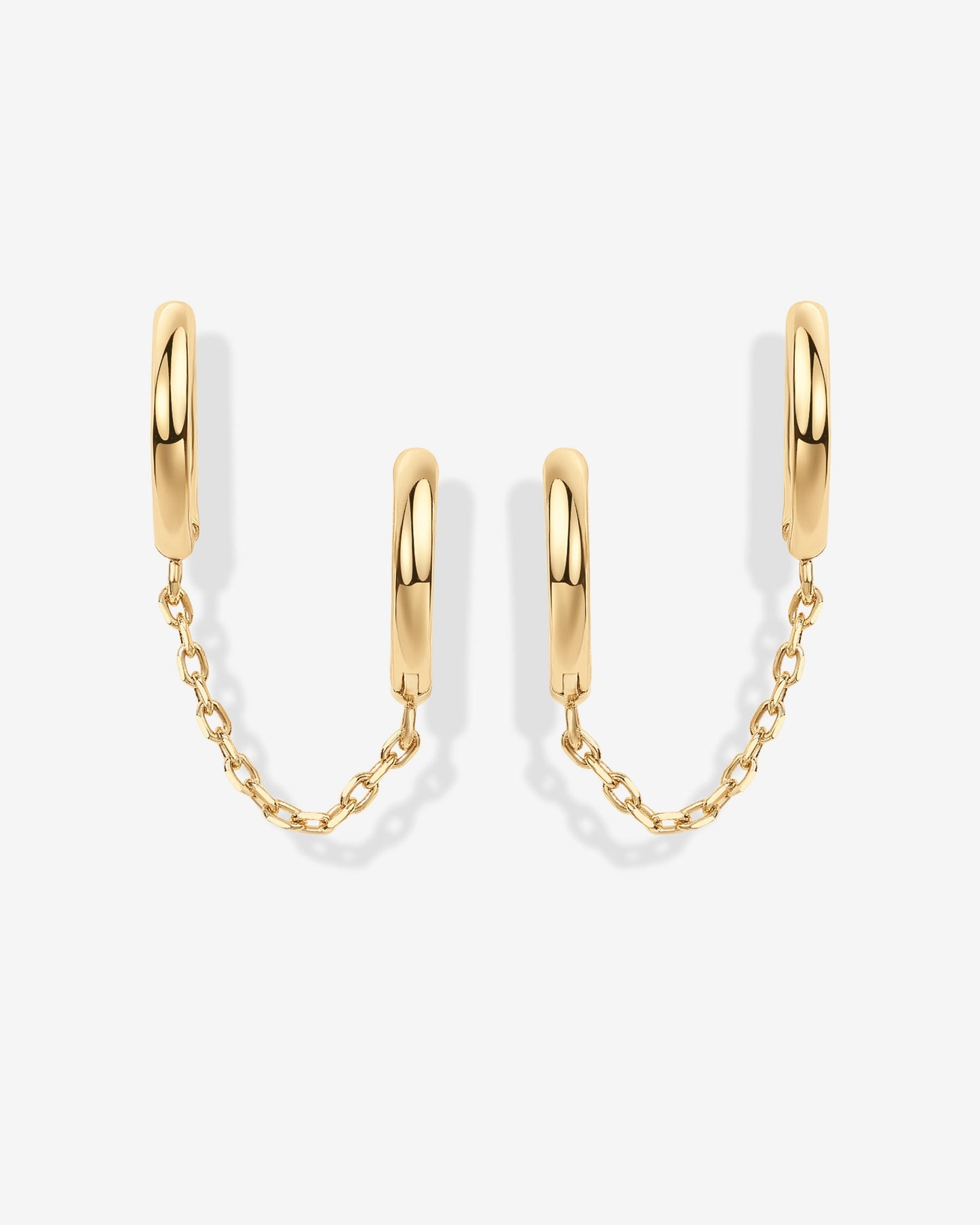 Double Huggie Dangle Chain Earrings