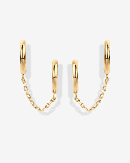 Double Huggie Dangle Chain Earrings