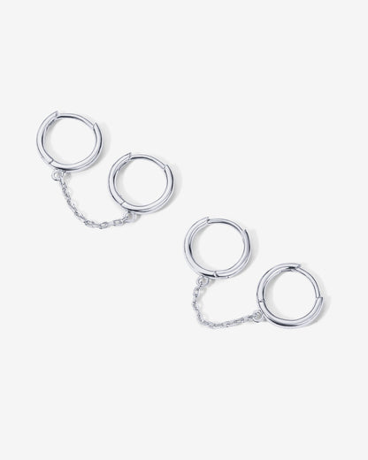 Double Huggie Dangle Chain Earrings