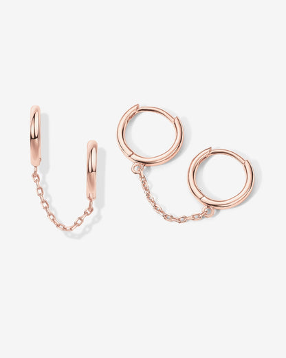 Double Huggie Dangle Chain Earrings