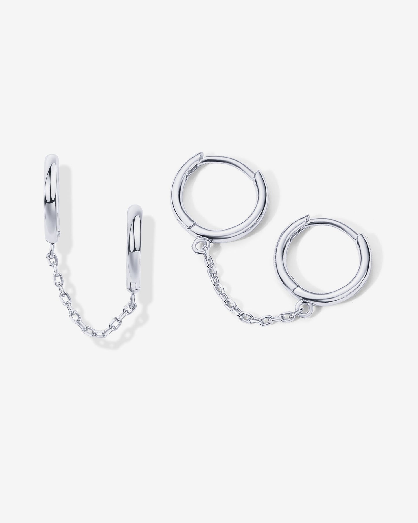 Double Huggie Dangle Chain Earrings