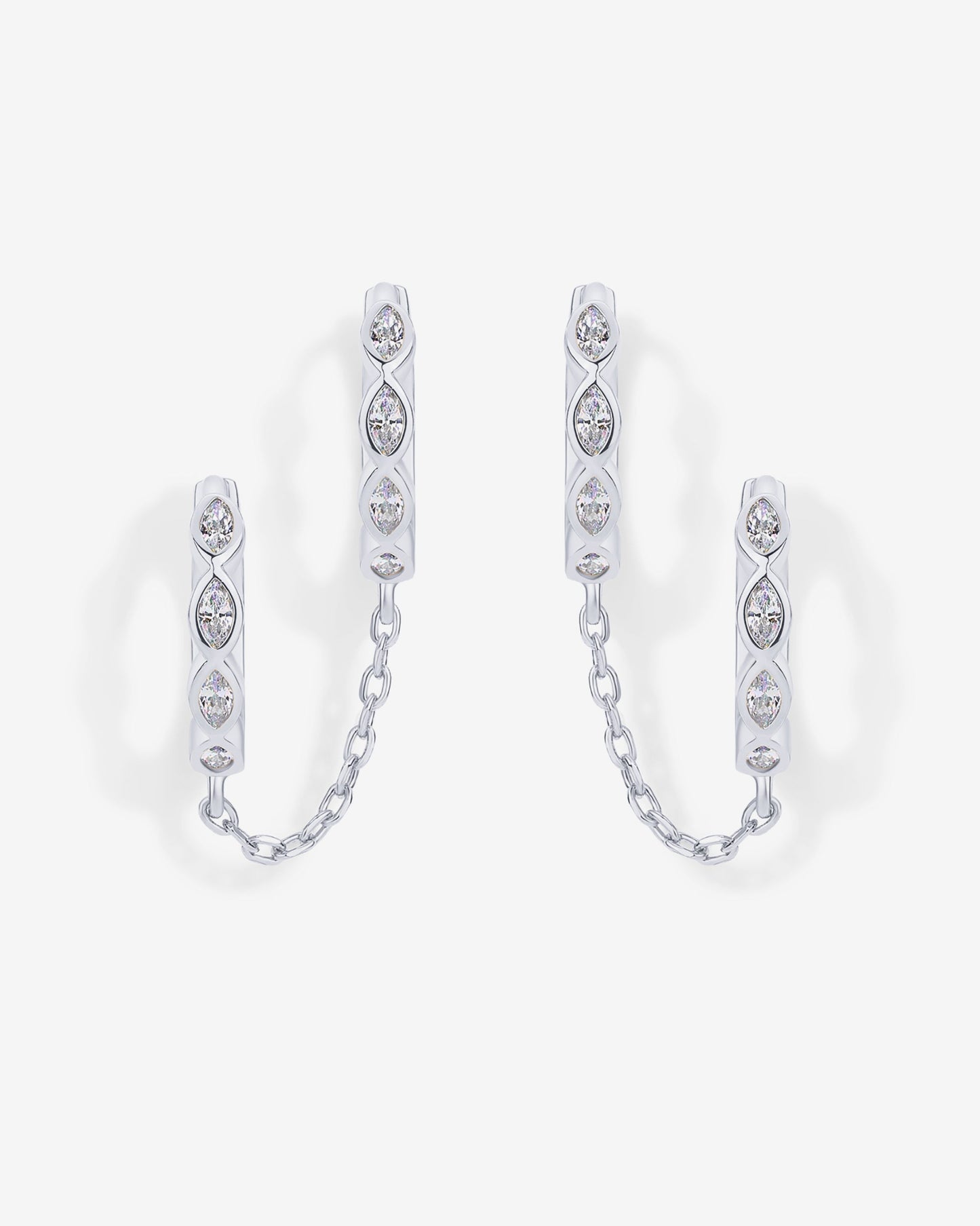 Marquise CZ Double Piercing Chain Huggie Hoop