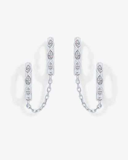 Marquise CZ Double Piercing Chain Huggie Hoop