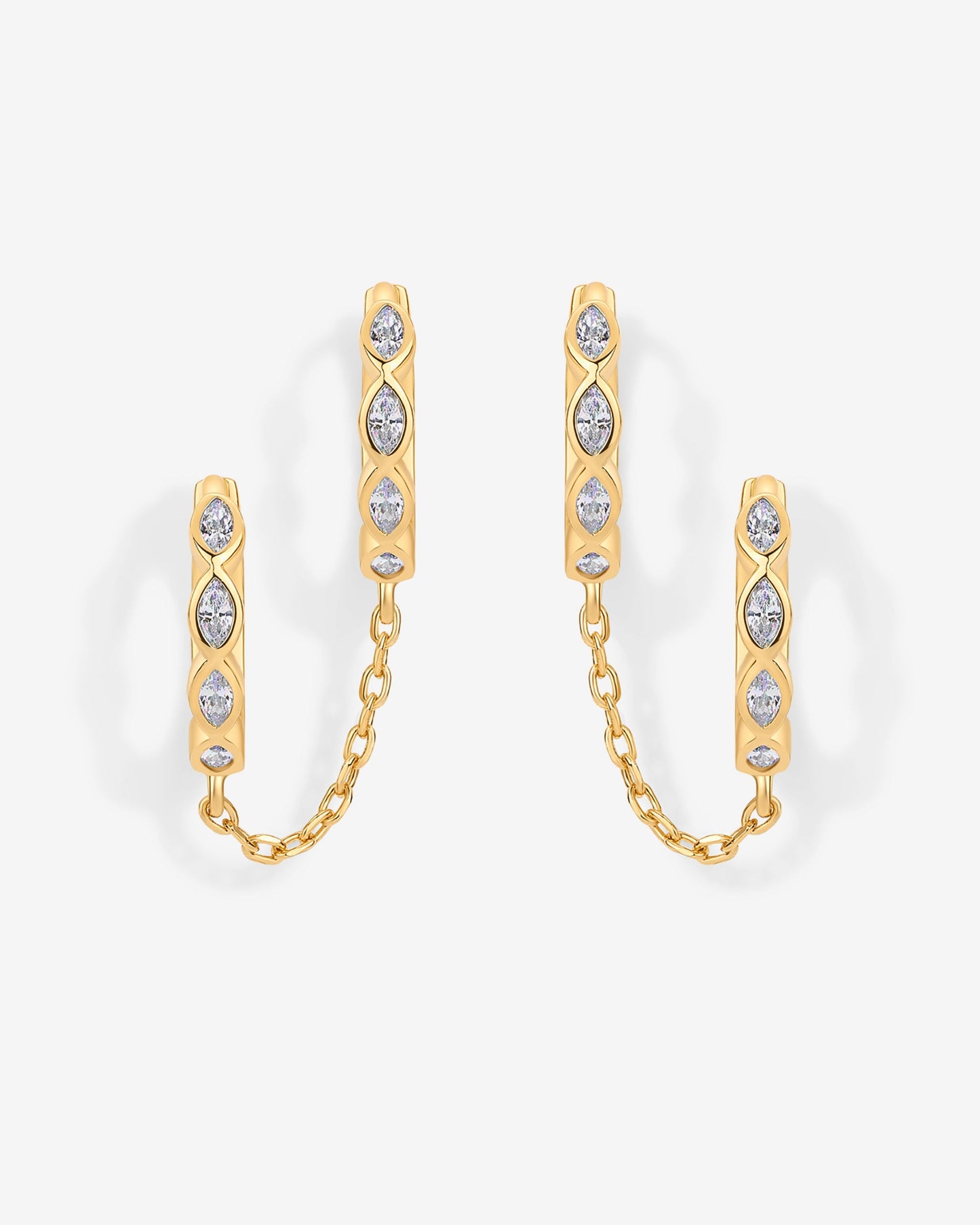 Marquise CZ Double Piercing Chain Huggie Hoop