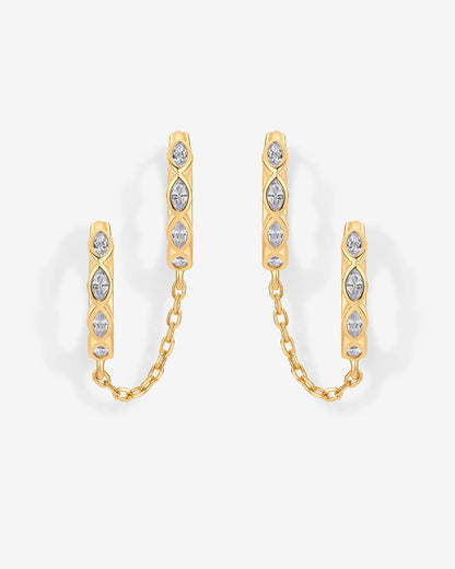Marquise CZ Double Piercing Chain Huggie Hoop