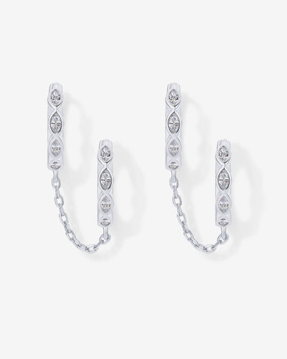 Marquise CZ Double Piercing Chain Huggie Hoop
