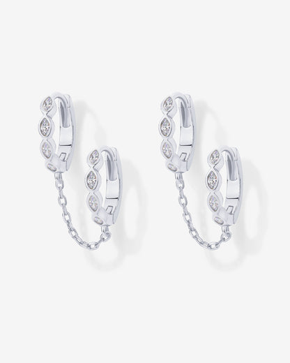 Marquise CZ Double Piercing Chain Huggie Hoop