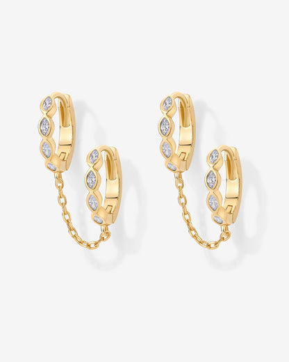 Marquise CZ Double Piercing Chain Huggie Hoop