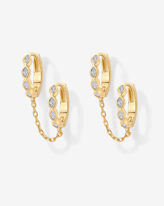 Marquise CZ Double Piercing Chain Huggie Hoop