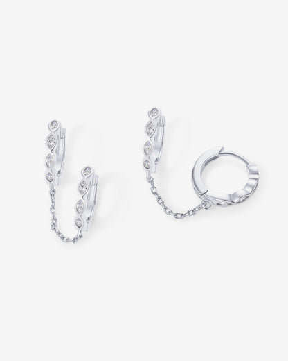 Marquise CZ Double Piercing Chain Huggie Hoop