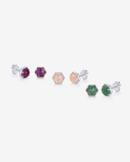 Hexagon Gemstone Stud Earrings