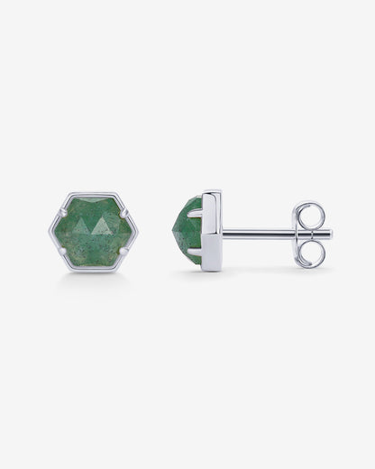 Hexagon Gemstone Stud Earrings
