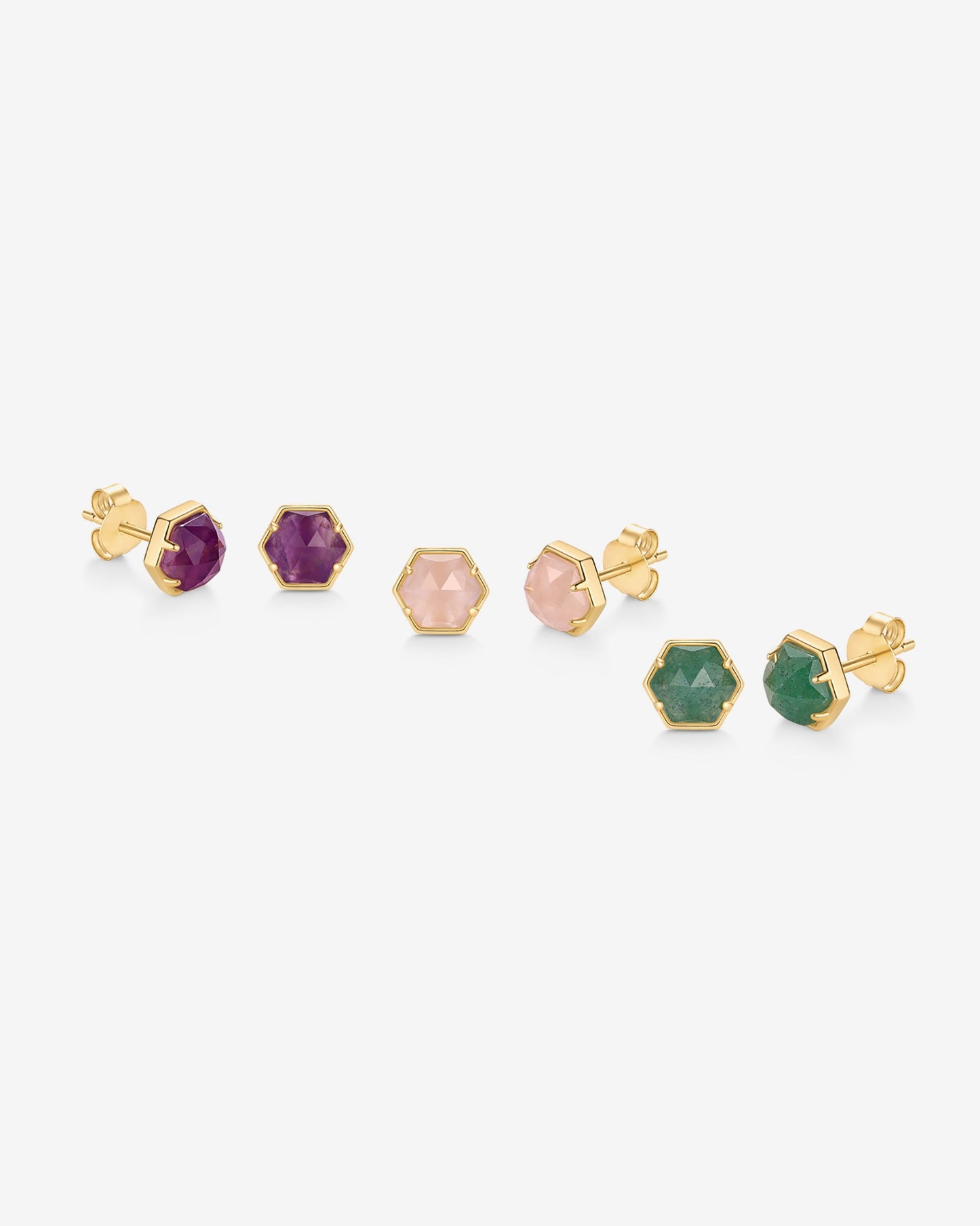 Hexagon Gemstone Stud Earrings