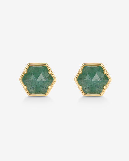 Hexagon Gemstone Stud Earrings