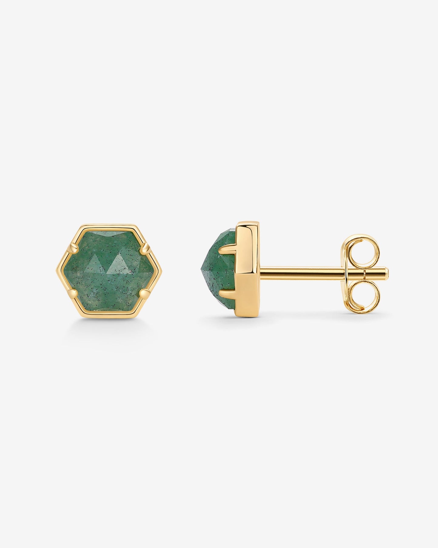 Hexagon Gemstone Stud Earrings