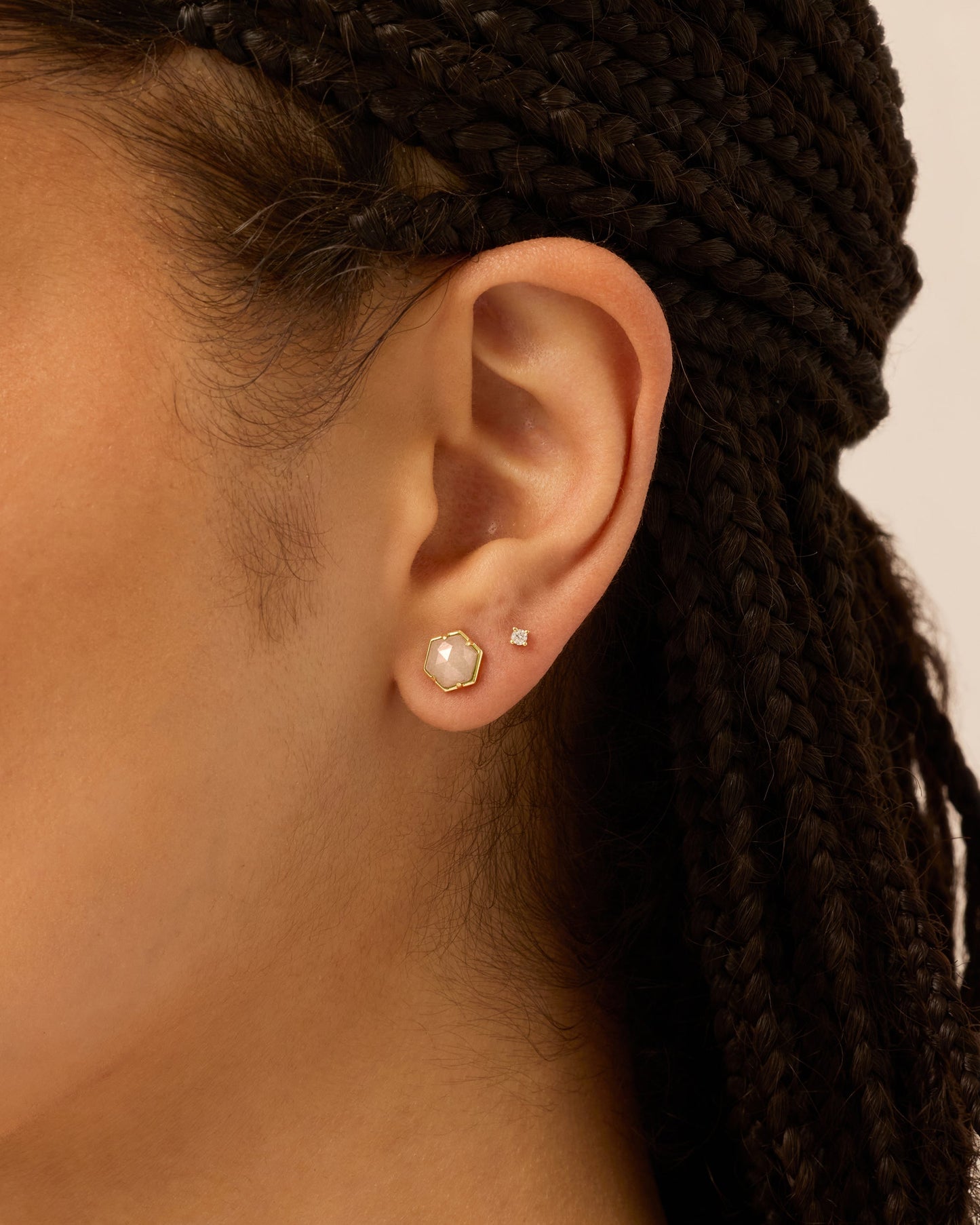 Hexagon Gemstone Stud Earrings