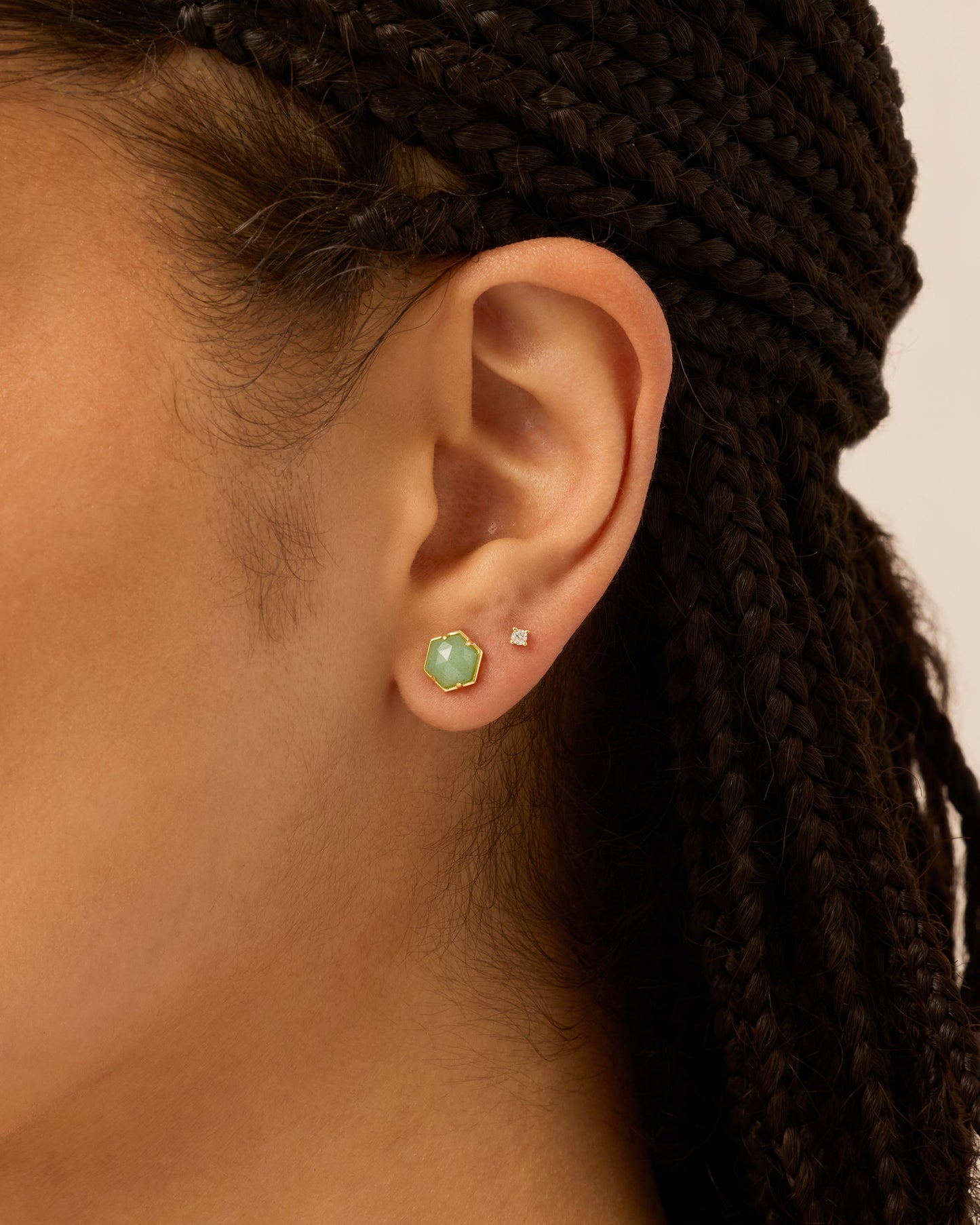 Hexagon Gemstone Stud Earrings