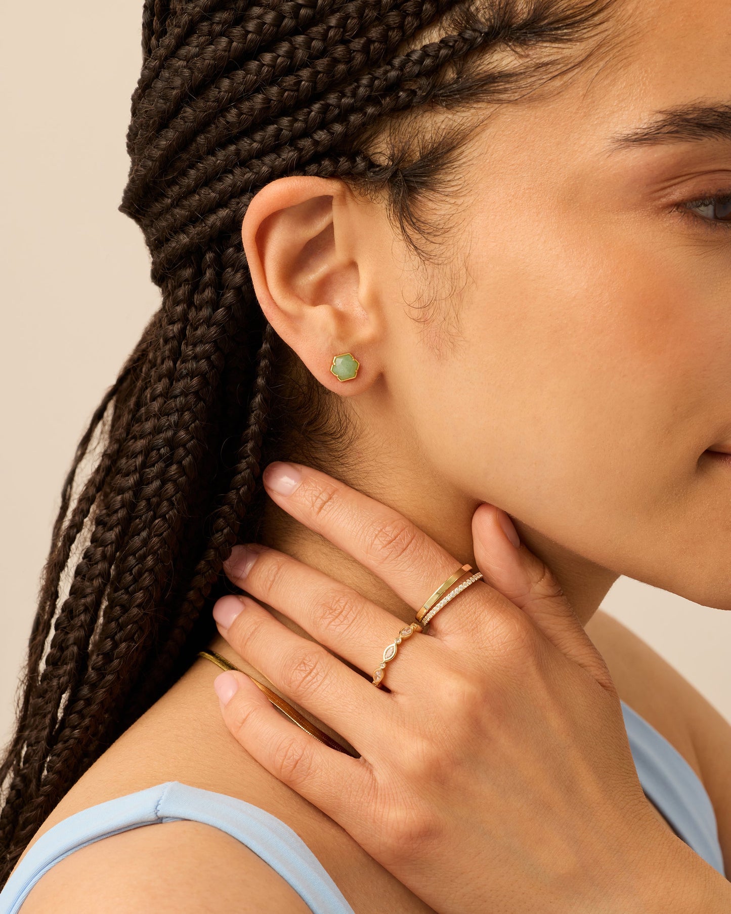 Hexagon Gemstone Stud Earrings