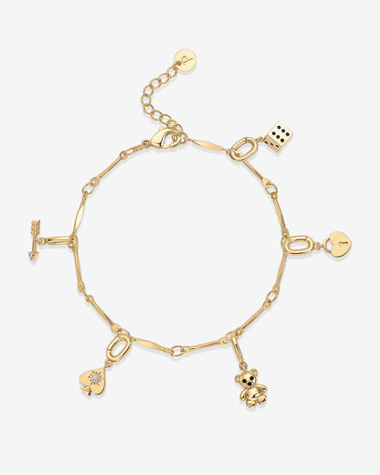 Lucky Girl Charm Twisted Bar Link Chain Bracelet Set