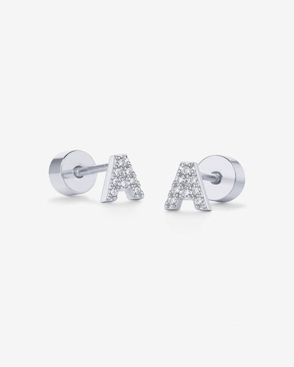 Initial Letter CZ Flatback Earrings