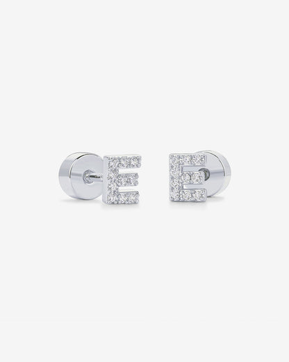 Initial Letter CZ Flatback Earrings