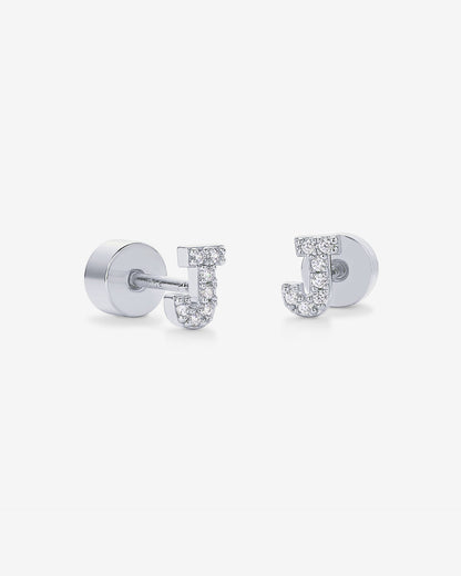 Initial Letter CZ Flatback Earrings