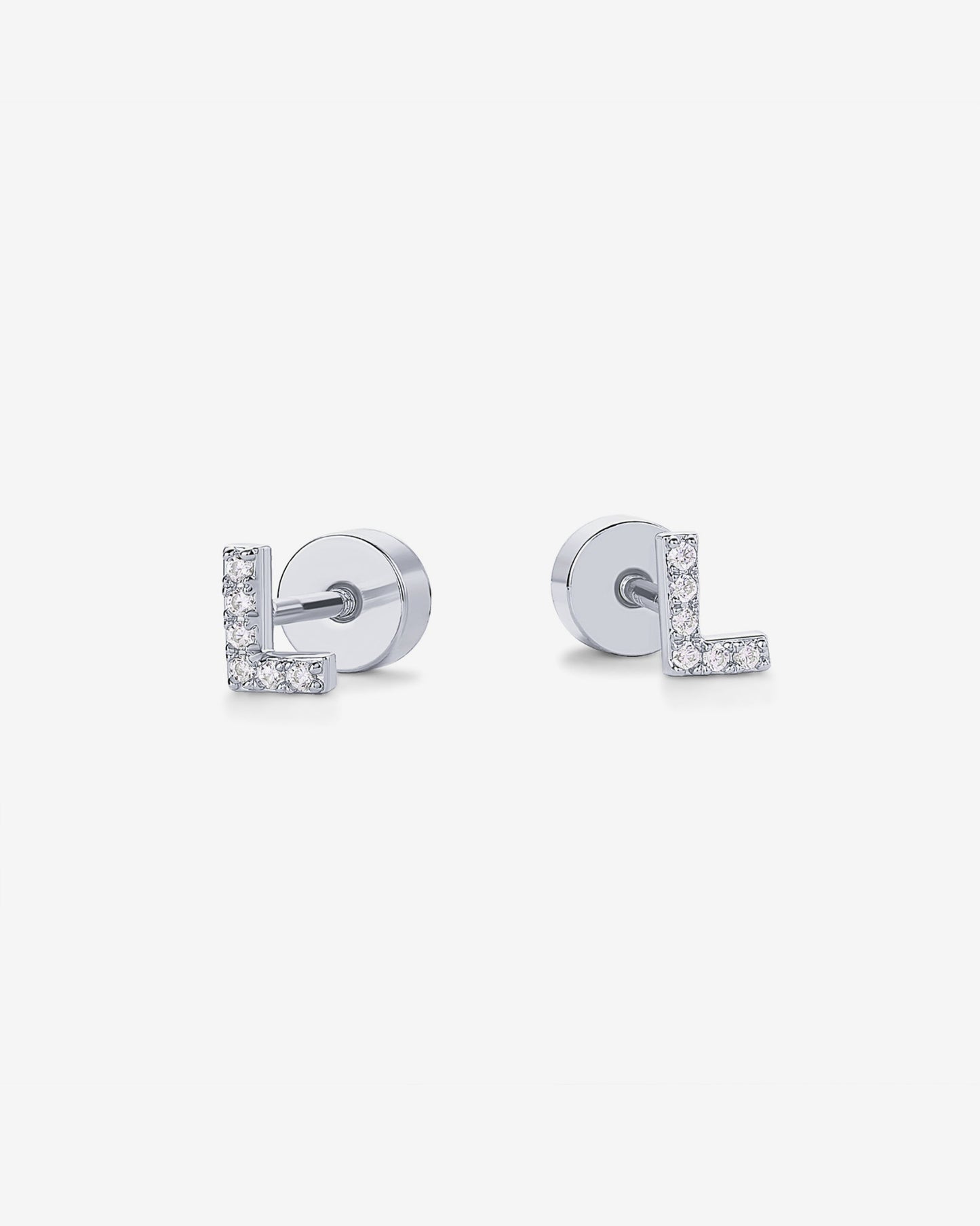 Initial Letter CZ Flatback Earrings