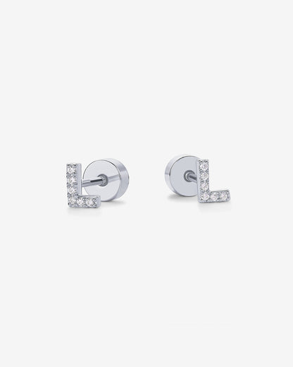 Initial Letter CZ Flatback Earrings