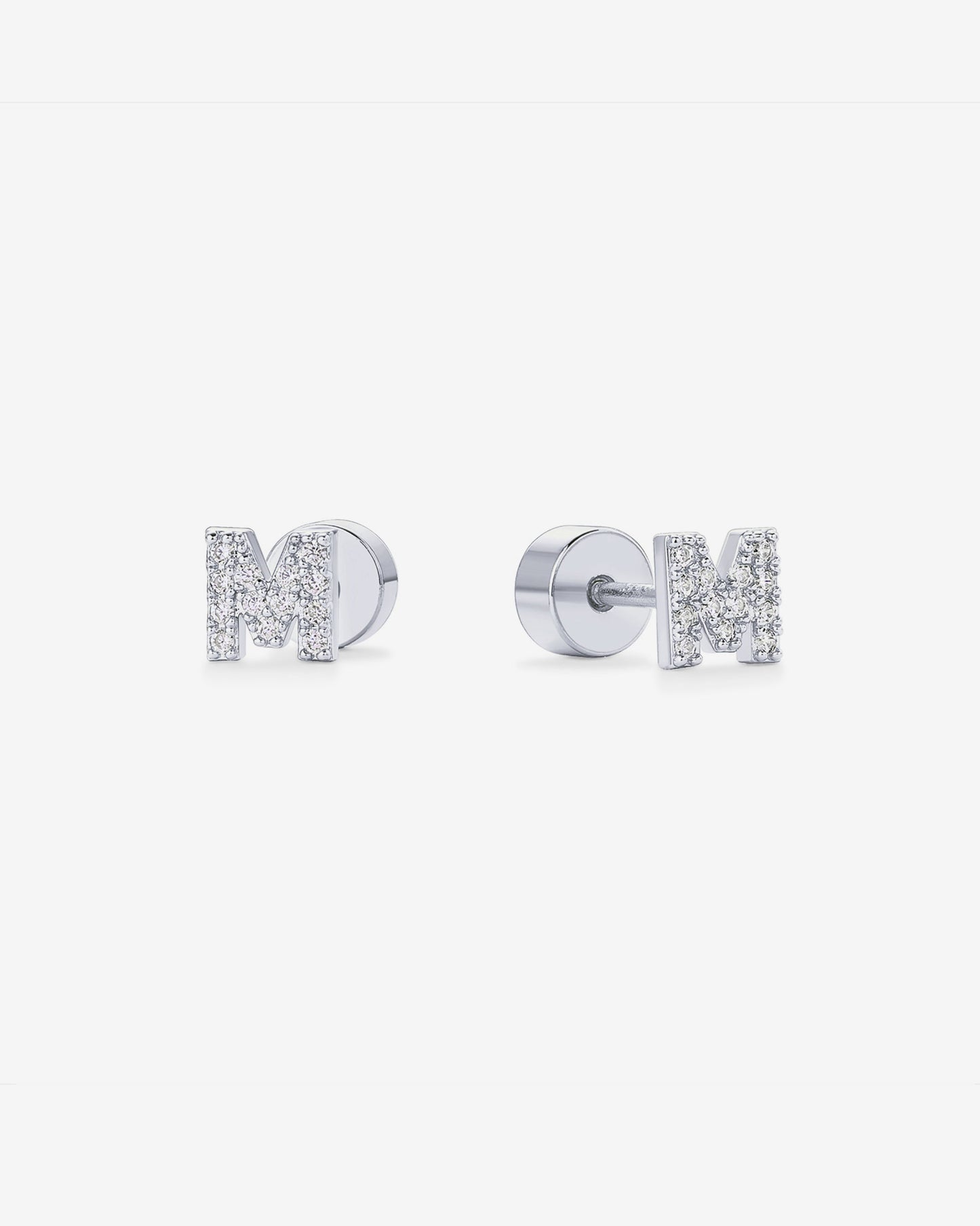 Initial Letter CZ Flatback Earrings