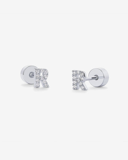 Initial Letter CZ Flatback Earrings