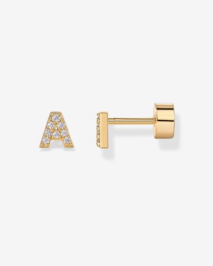 Initial Letter CZ Flatback Earrings