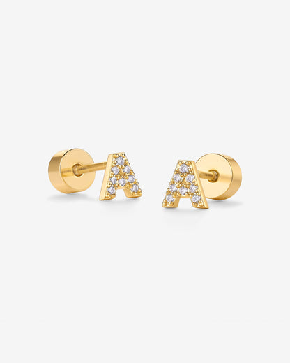 Initial Letter CZ Flatback Earrings