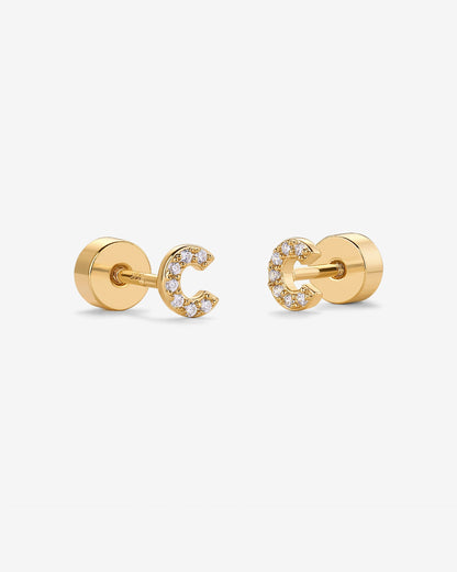 Initial Letter CZ Flatback Earrings