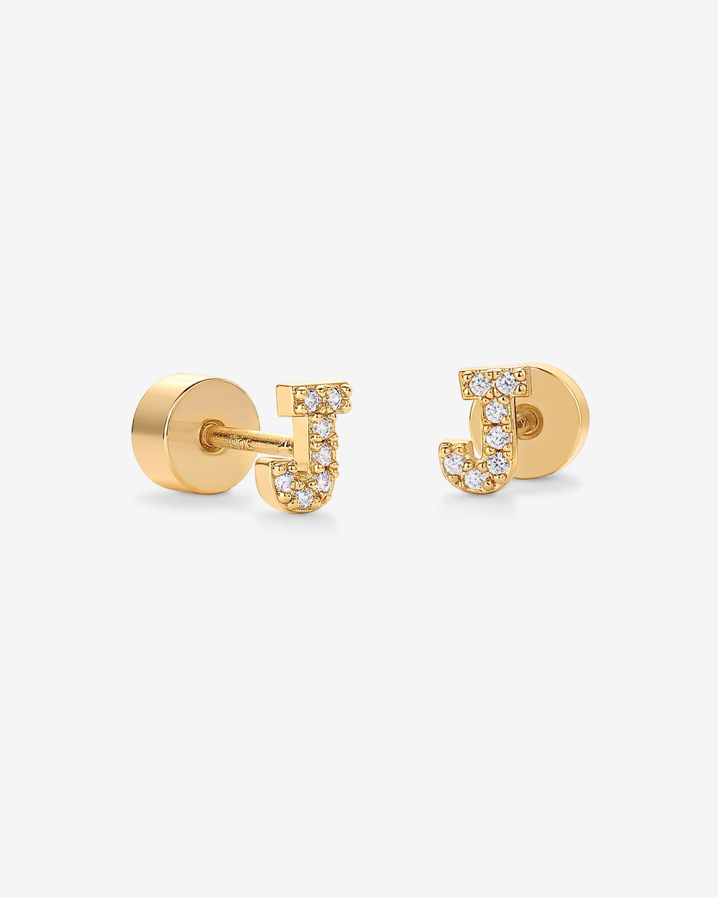 Initial Letter CZ Flatback Earrings