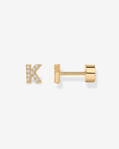 Initial Letter CZ Flatback Earrings