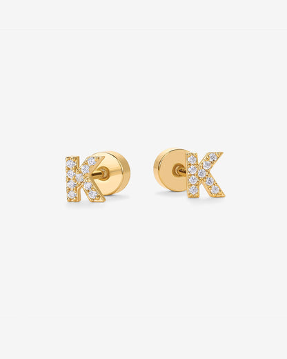Initial Letter CZ Flatback Earrings
