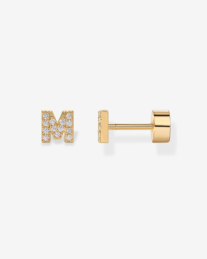 Initial Letter CZ Flatback Earrings