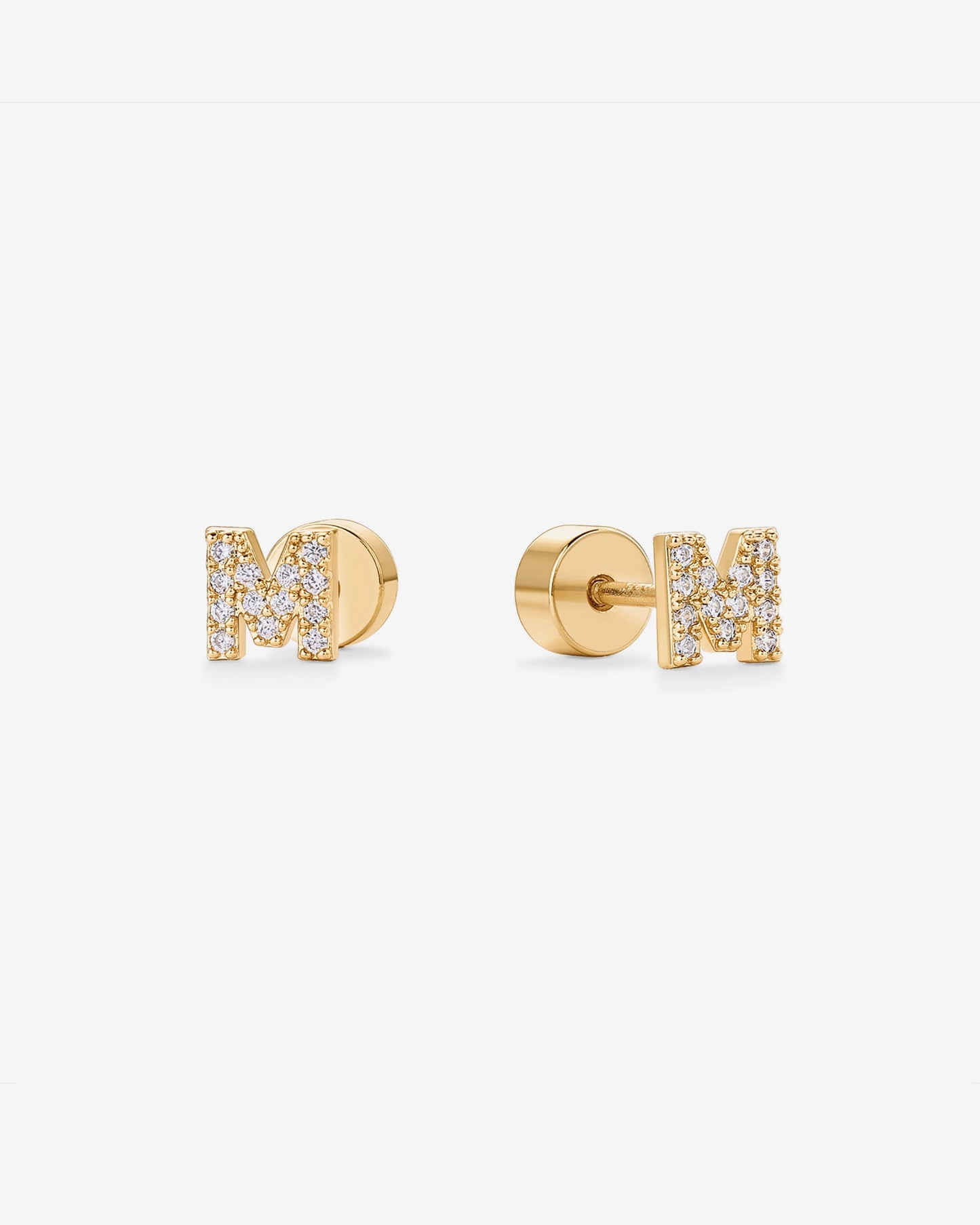 Initial Letter CZ Flatback Earrings