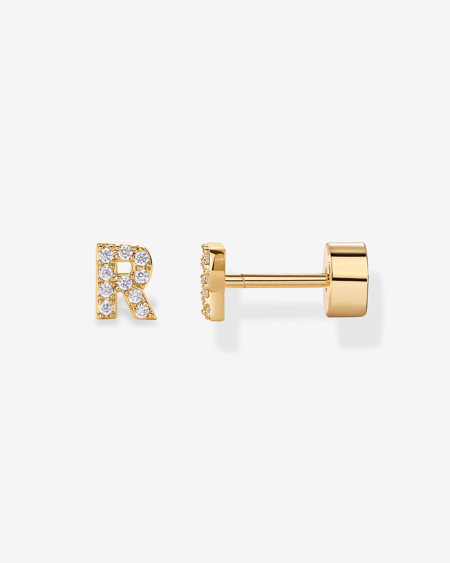 Initial Letter CZ Flatback Earrings