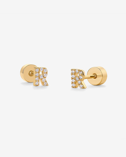 Initial Letter CZ Flatback Earrings