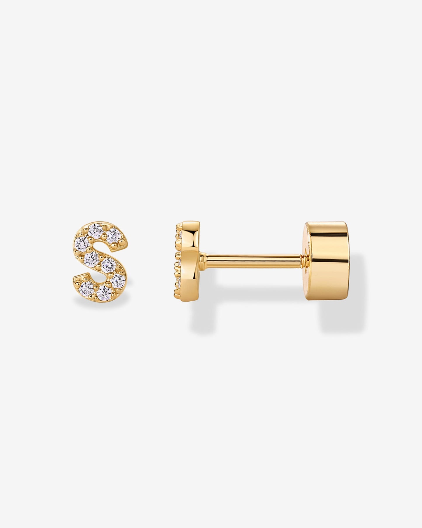 Initial Letter CZ Flatback Earrings