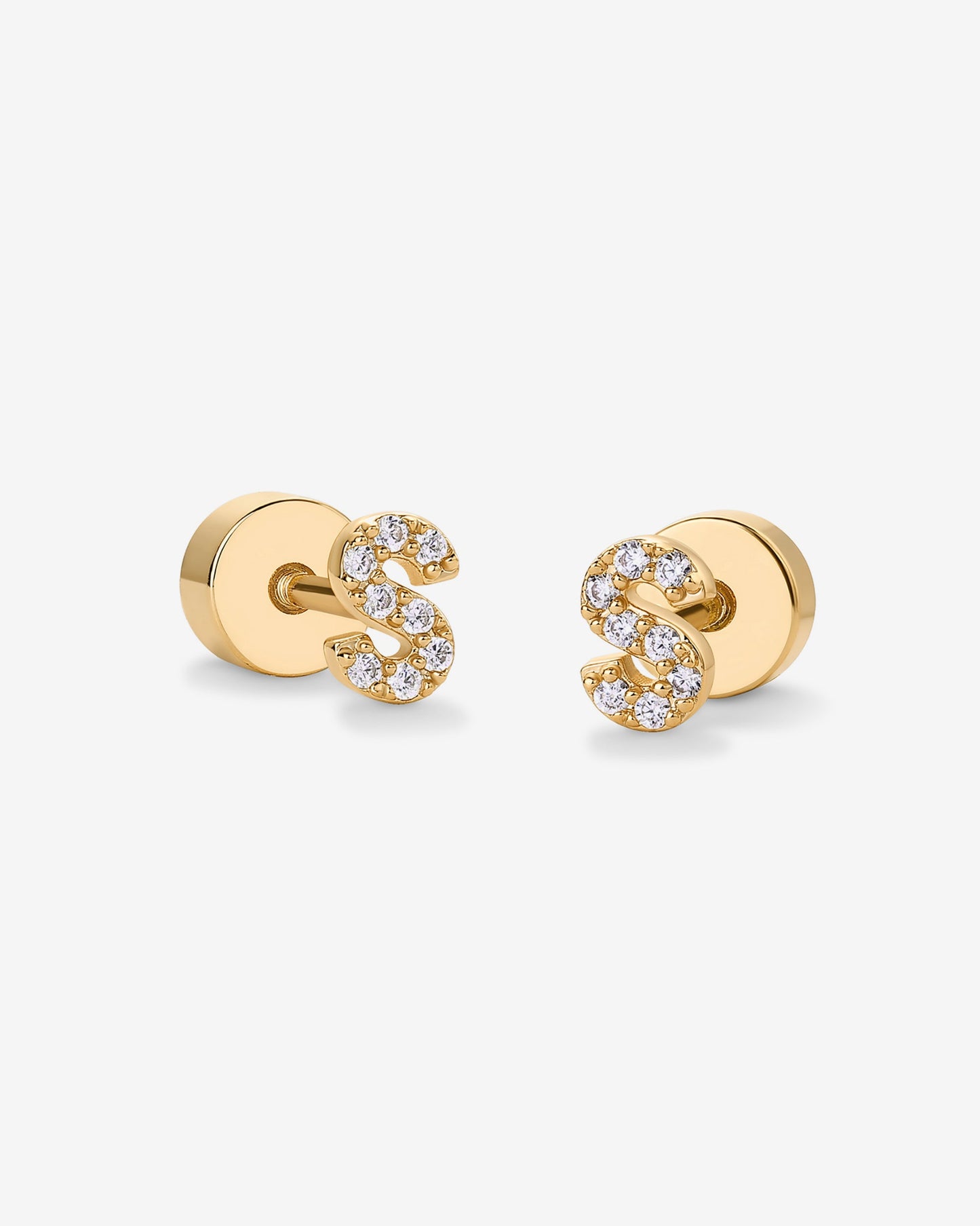Initial Letter CZ Flatback Earrings