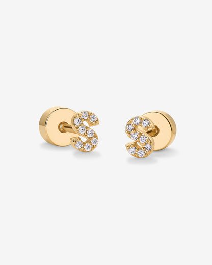 Initial Letter CZ Flatback Earrings