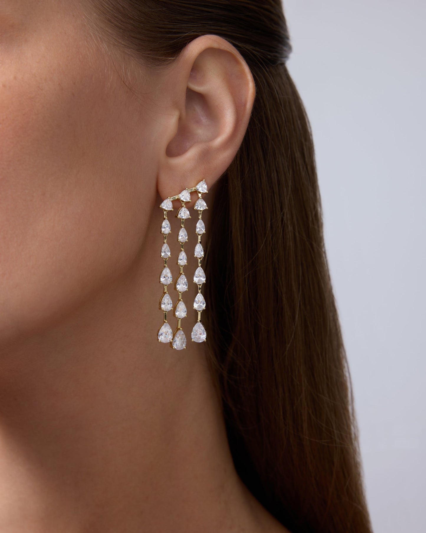 Three Row Linear Bridal Earrings