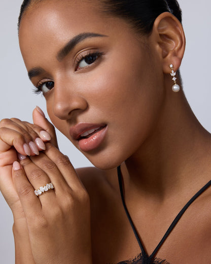 Pearl Blossom Drop Bridal Earrings