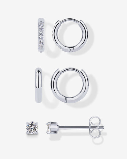 Studs & Huggie Hoop Earrings Set